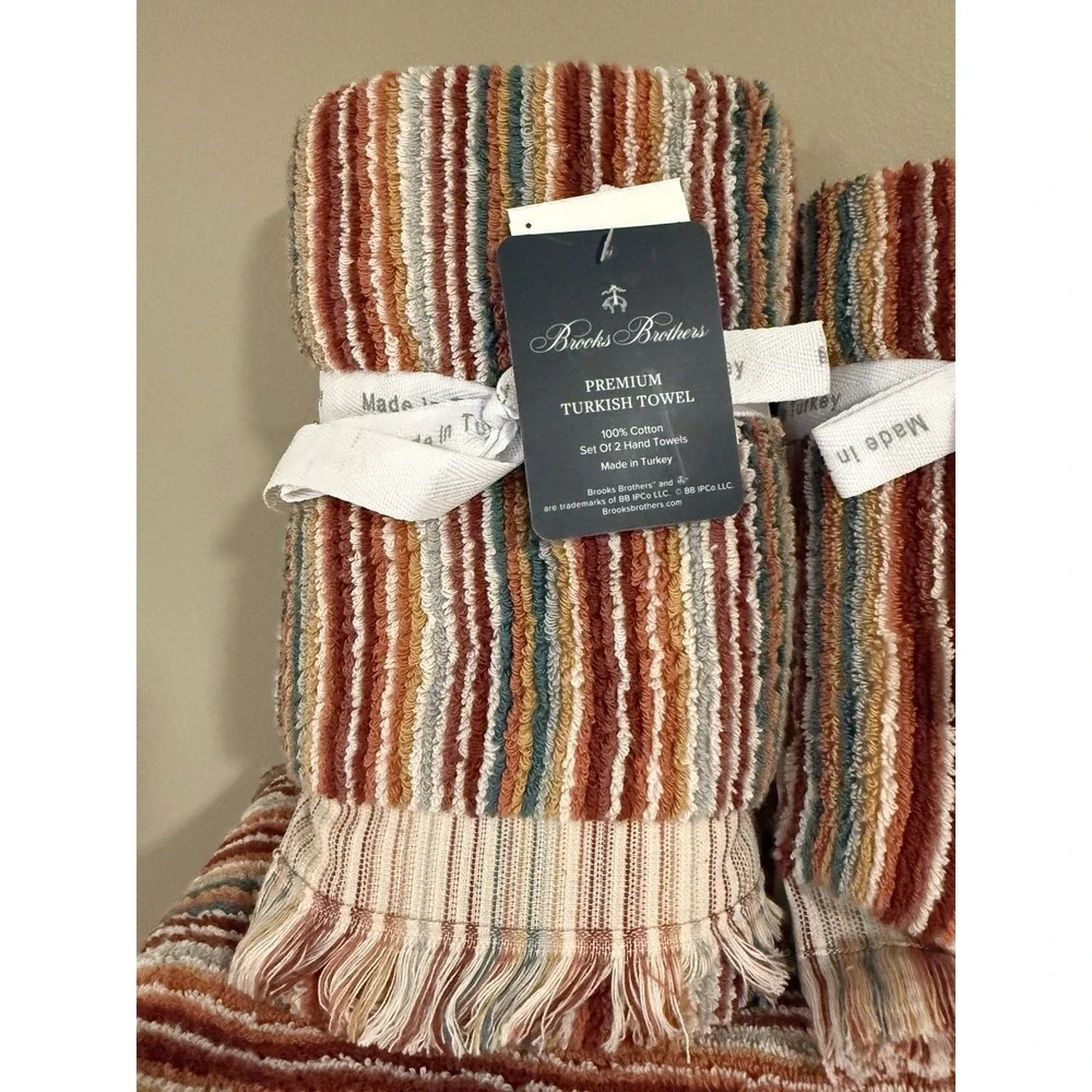Brooks Brothers 2 Bath 2 Hand 2 Tip Towel Set Stripes  Multicolored Fall NWT